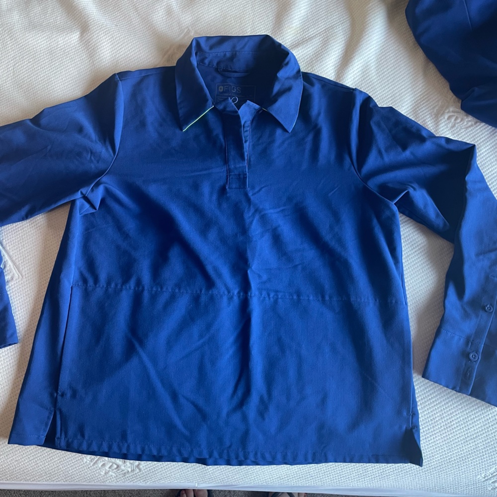 Figs Electric Blue Nala Longsleeve Polo Scrub Top